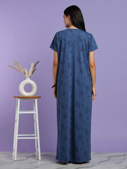 Indigo floral cotton blend nightydress for women online