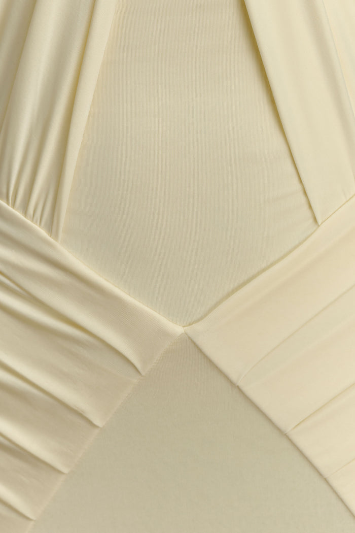 Indira Gathered Slinky Halter Maxi Dress - Lemon