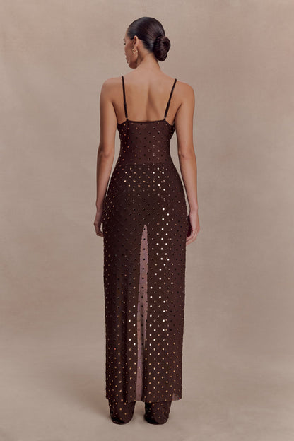 Jackie Longline Diamante Top - Chocolate