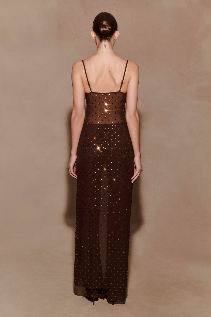 Jackie Longline Diamante Top - Chocolate