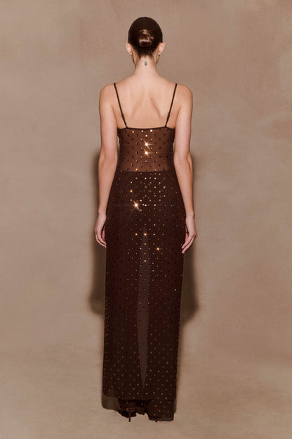 Jackie Longline Diamante Top - Chocolate