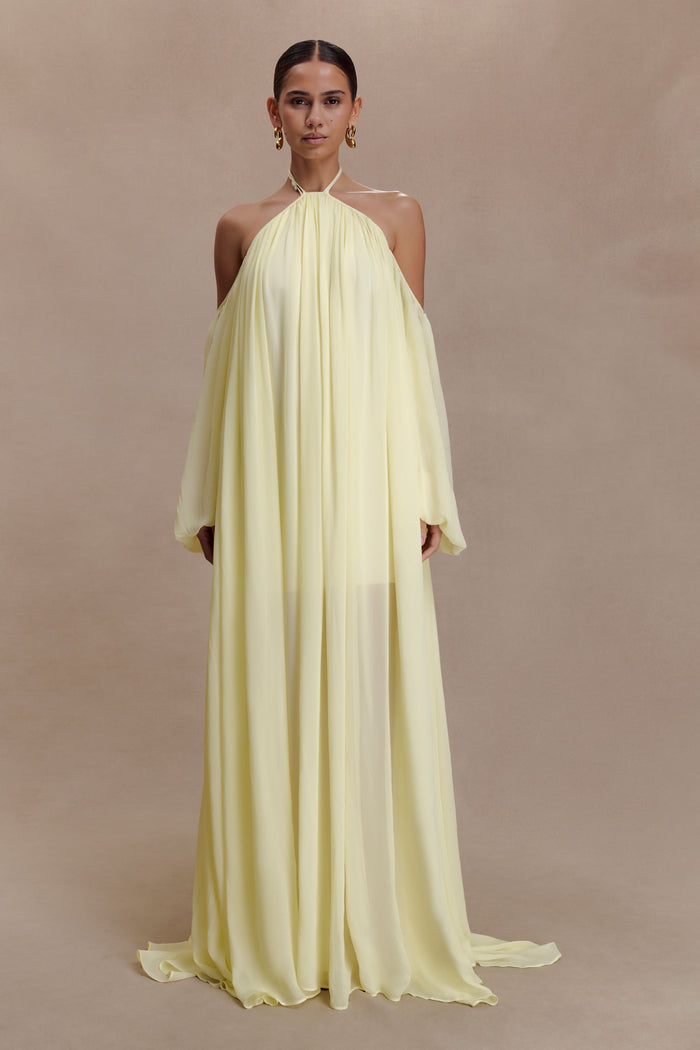 Janni Chiffon Maxi Dress With Hardware - Lemon Lime