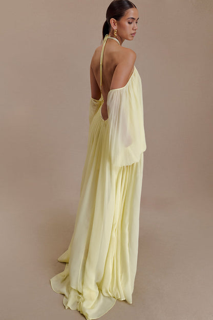 Janni Chiffon Maxi Dress With Hardware - Lemon Lime
