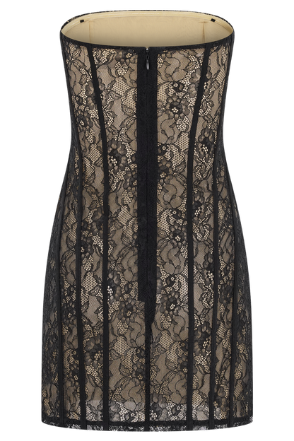Jeannette Panelled Lace Mini Dress - Black