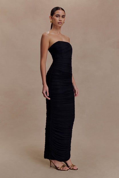 Jianna Strapless Mesh Maxi Dress - Black