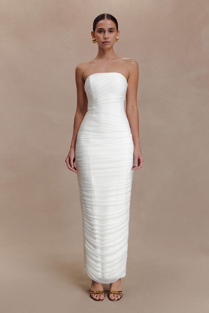 Jianna Strapless Mesh Maxi Dress - Ivory