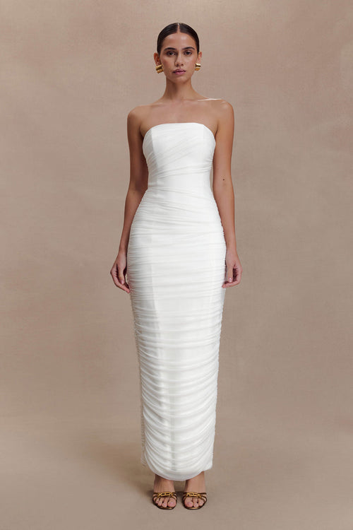 Jianna Strapless Mesh Maxi Dress - Ivory