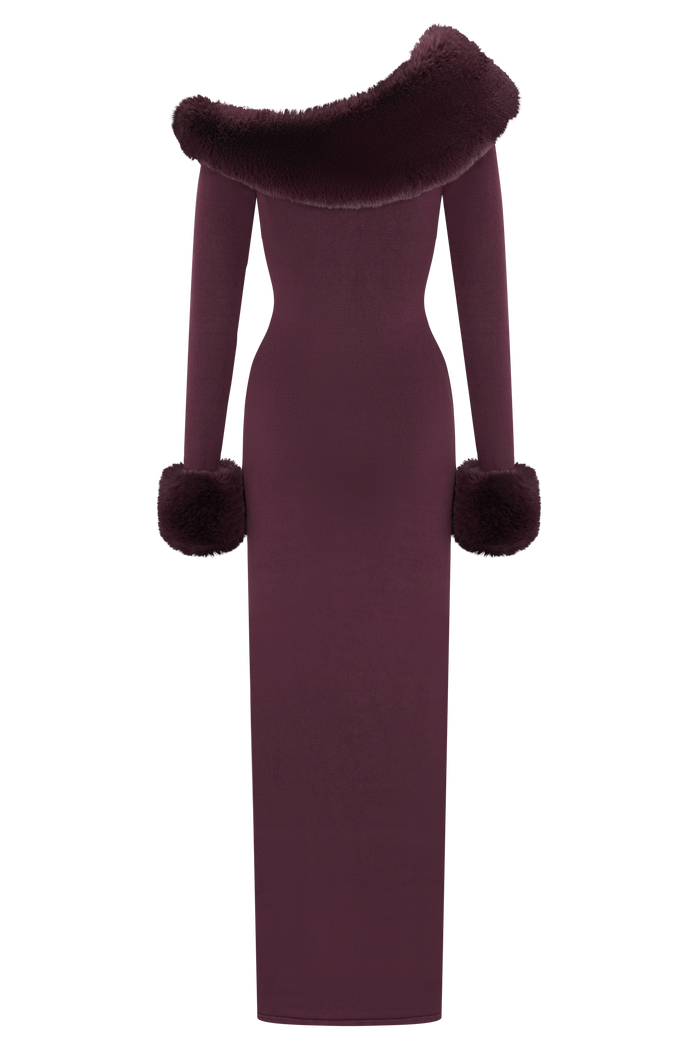 Karleigh Faux Fur Knit Maxi Dress - Plum