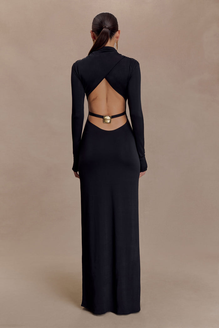 Kiyah Slinky Cut Out Maxi Dress - Black