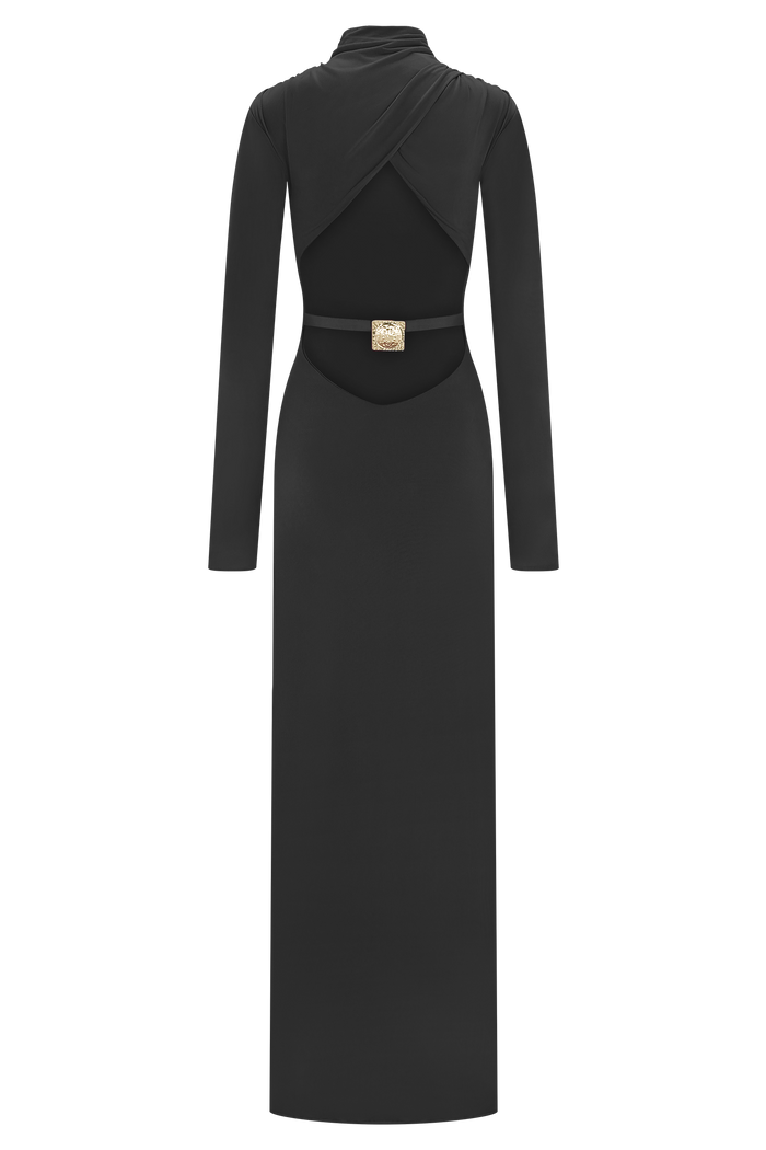 Kiyah Slinky Cut Out Maxi Dress - Black
