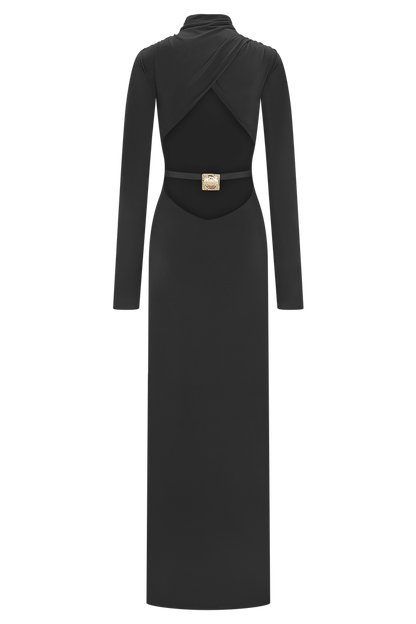 Kiyah Slinky Cut Out Maxi Dress - Black