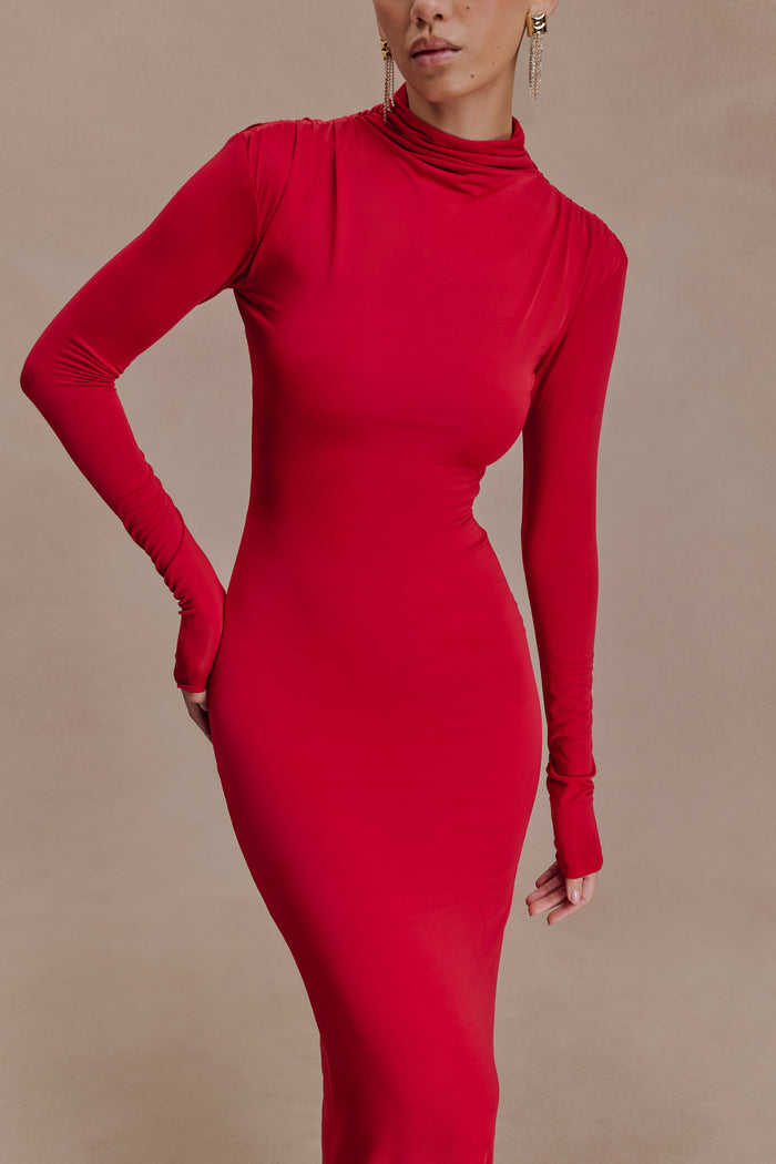 Kiyah Slinky Cut Out Maxi Dress - Red