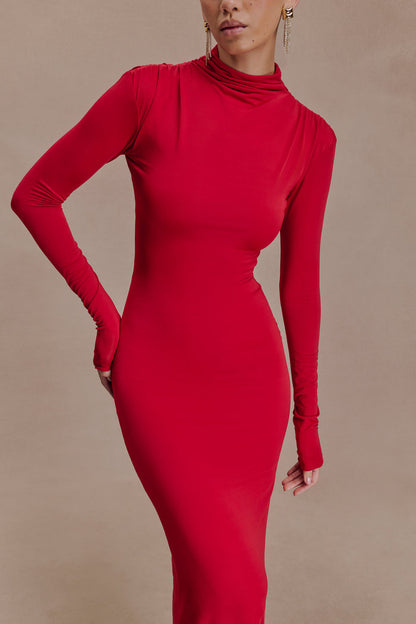 Kiyah Slinky Cut Out Maxi Dress - Red