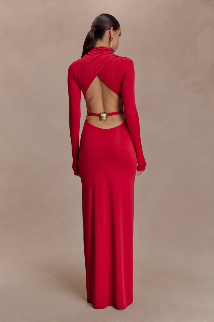 Kiyah Slinky Cut Out Maxi Dress - Red