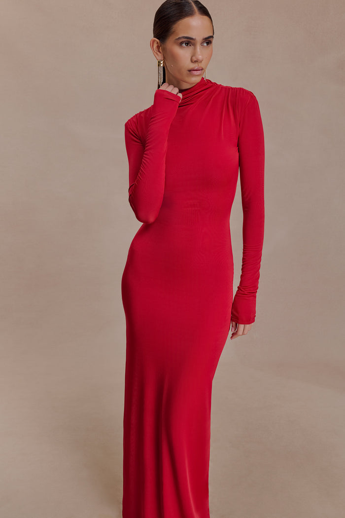 Kiyah Slinky Cut Out Maxi Dress - Red
