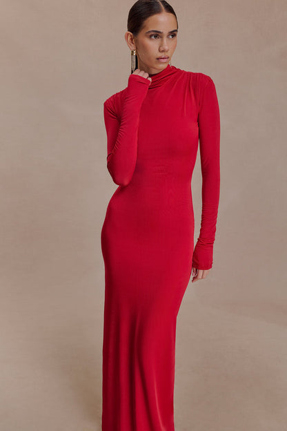 Kiyah Slinky Cut Out Maxi Dress - Red