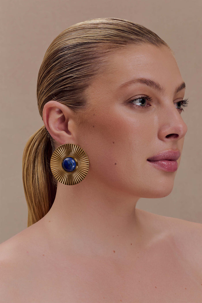 Maisie Round Gemstone Earrings - Gold