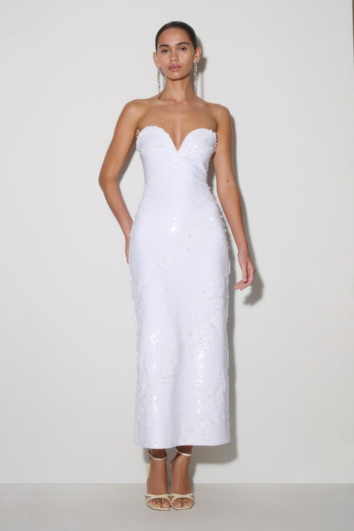 Maisie Strapless Sequin Midi Dress - White