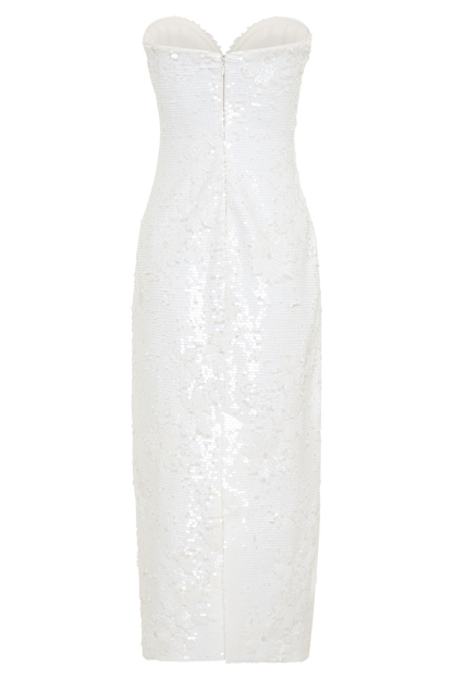 Maisie Strapless Sequin Midi Dress - White