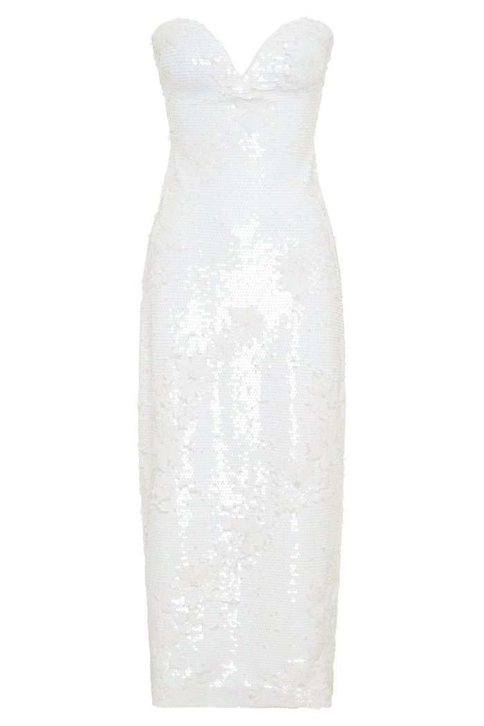 Maisie Strapless Sequin Midi Dress - White