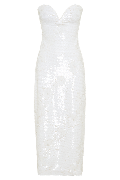 Maisie Strapless Sequin Midi Dress - White