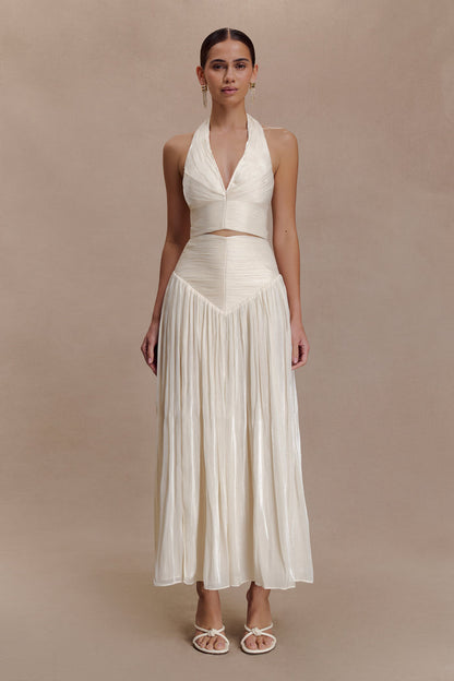 Makena Gathered Midi Skirt - Opal White