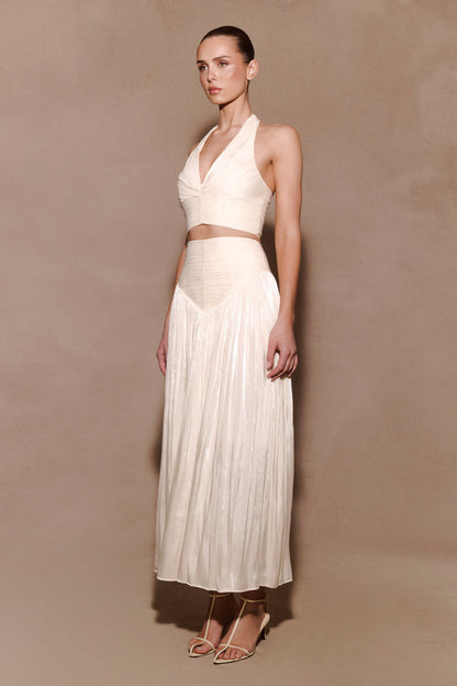 Makena Gathered V Neck Top - Opal White