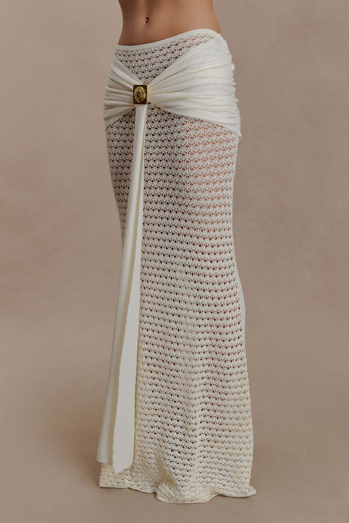 Mania Crochet Maxi Skirt With Hardware - Ivory