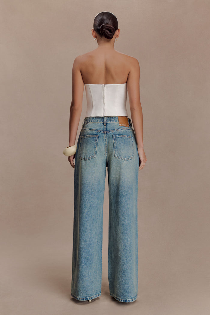 Melany Applique Denim Bustier - White