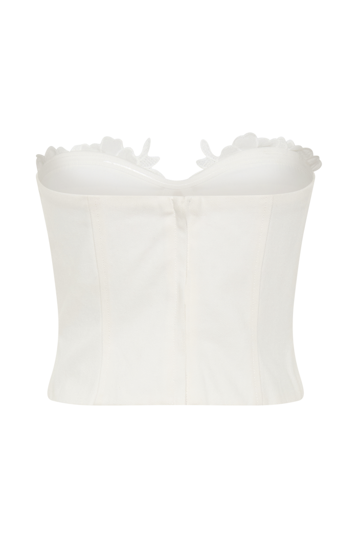 Melany Applique Denim Bustier - White