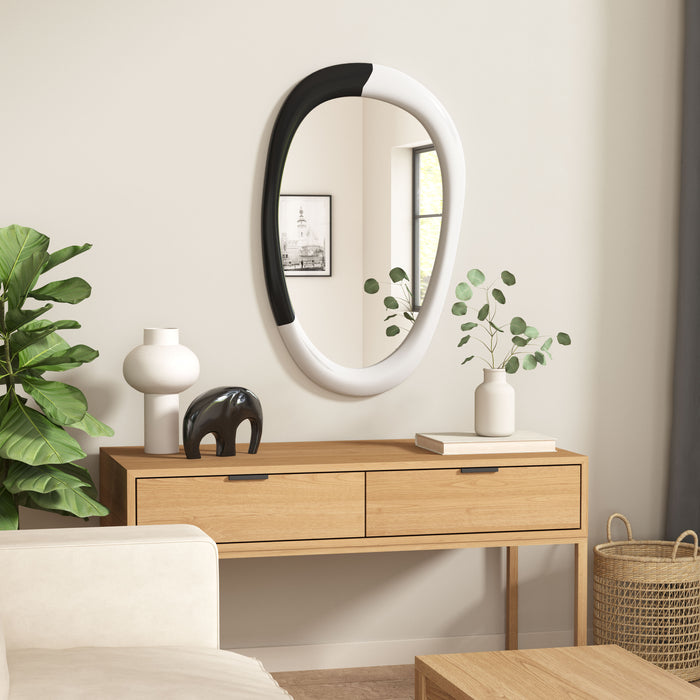 Zuo Muna Mirror with white and black modern wood frame, accent mirror with sleek design and stylish rectangular shape.
