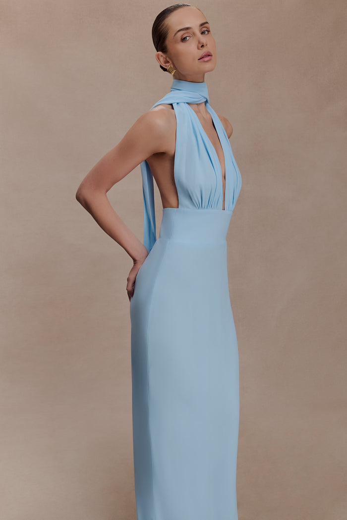 Nadine Halter Chiffon Maxi Dress - Blue