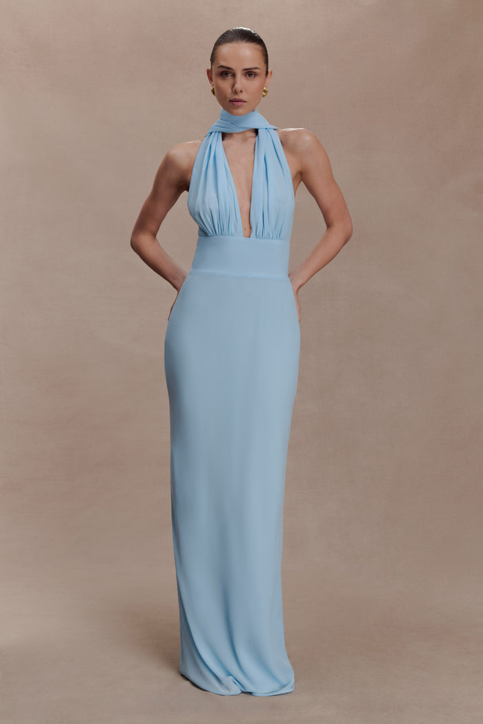 Nadine Halter Chiffon Maxi Dress - Blue