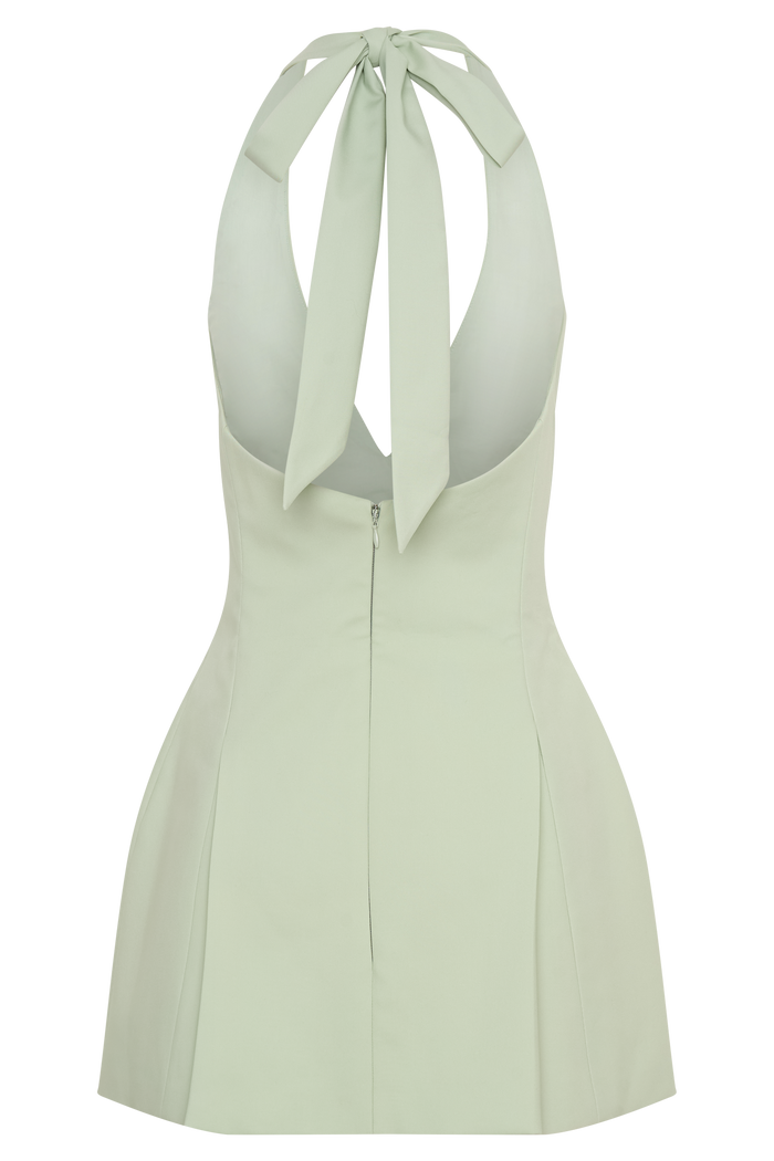Nelly Halter Neck Cotton Mini Dress - Sage