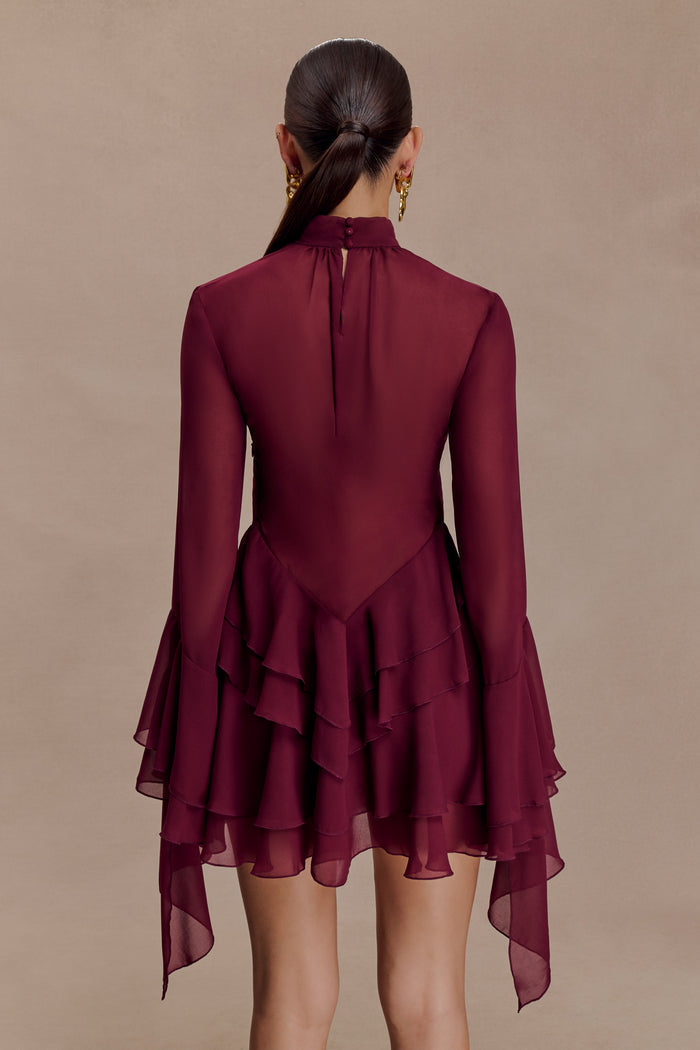 Nimah Chiffon Ruffle Mini Dress - Wine