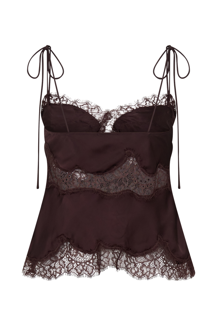 Nina Satin And Lace Camisole - Chocolate