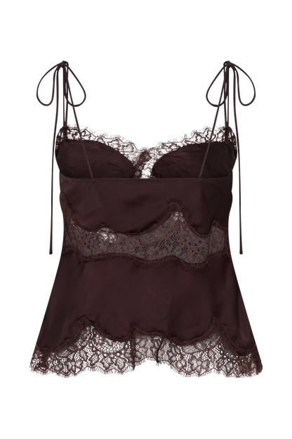 Nina Satin And Lace Camisole - Chocolate