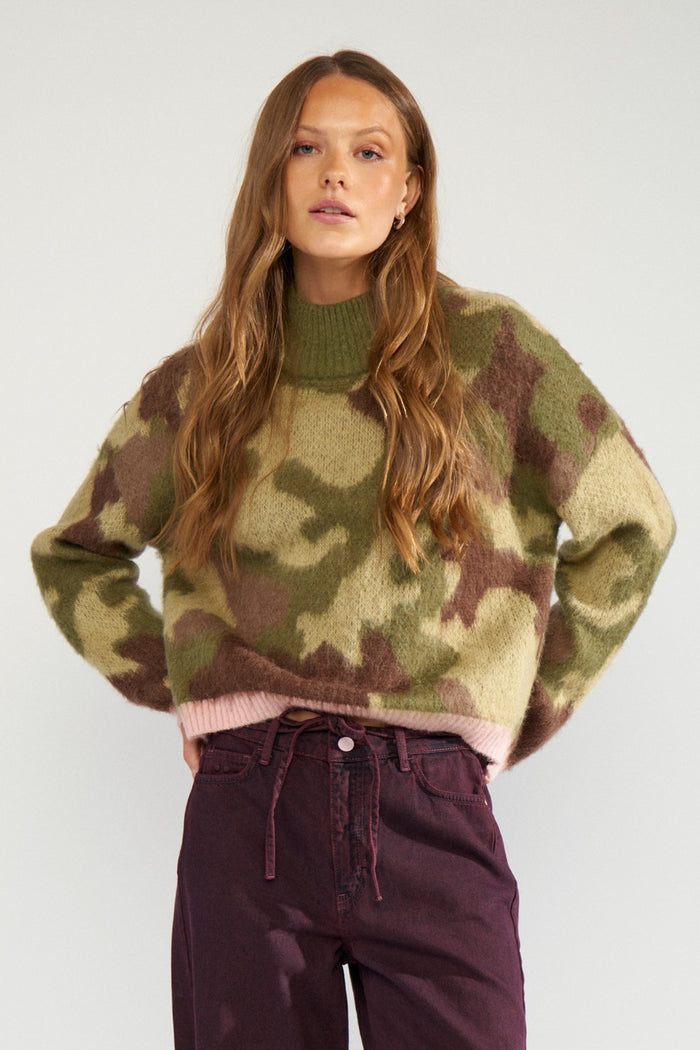 Model wearing Numph 707195 Nucamu Jumper Calla Green by Numph, shop Numph at Dotique
