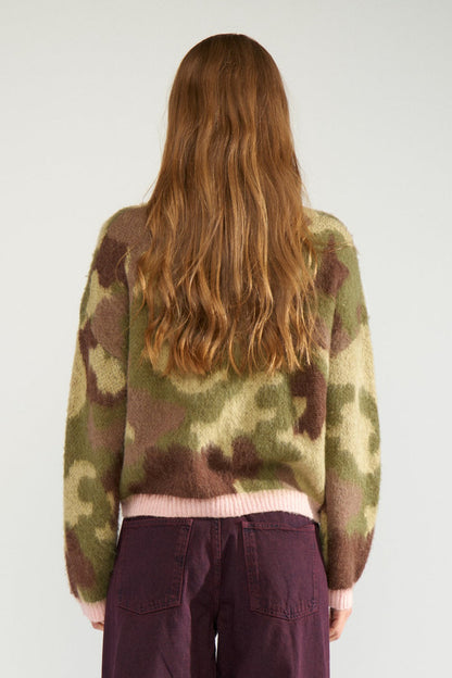 Back view of model wearing Numph 707195 Nucamu Jumper Calla Green by Numph, shop Numph at Dotique