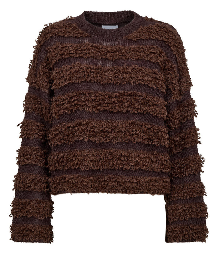 Shop the Nümph NUSHEEBA Pullover in Black Coffee at Dotique. A rich chocolate brown textured knit with wool and alpaca in a relaxed cropped shape.