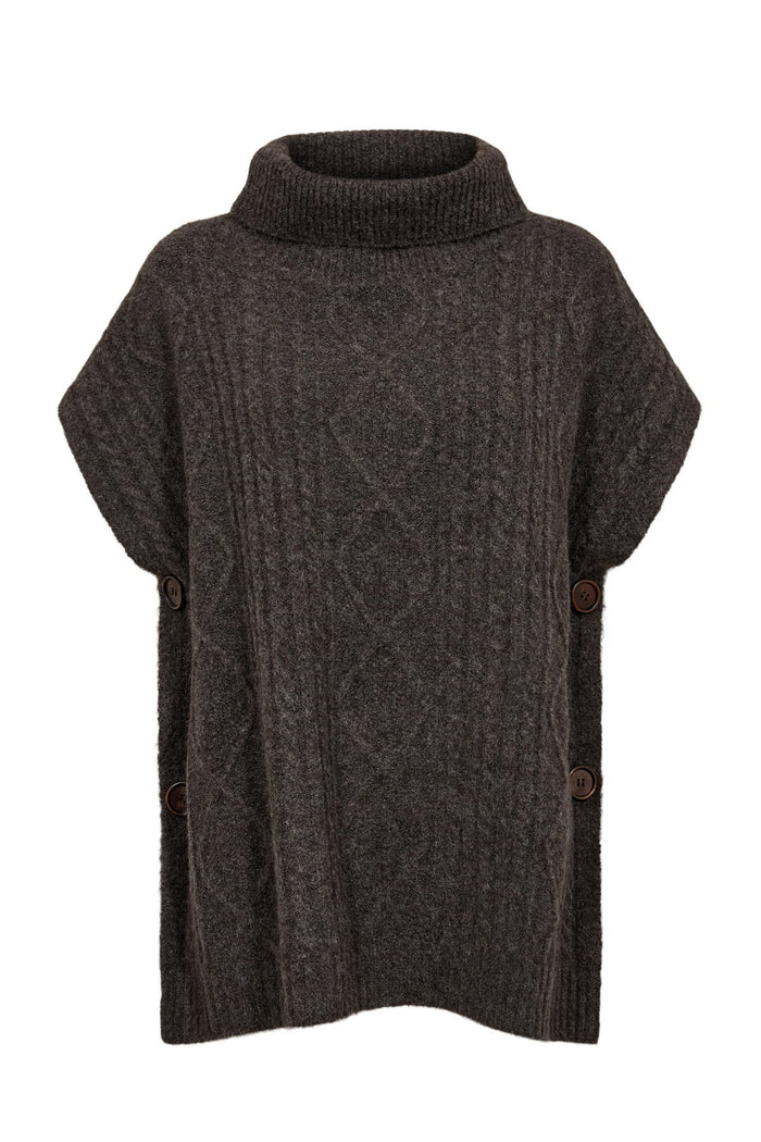 Numph 707241 Nujoline Poncho Black Coffee by Numph, cozy knitwear with button details, shop the vendor at Dotique