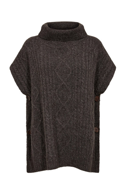 Numph 707241 Nujoline Poncho Black Coffee by Numph, cozy knitwear with button details, shop the vendor at Dotique