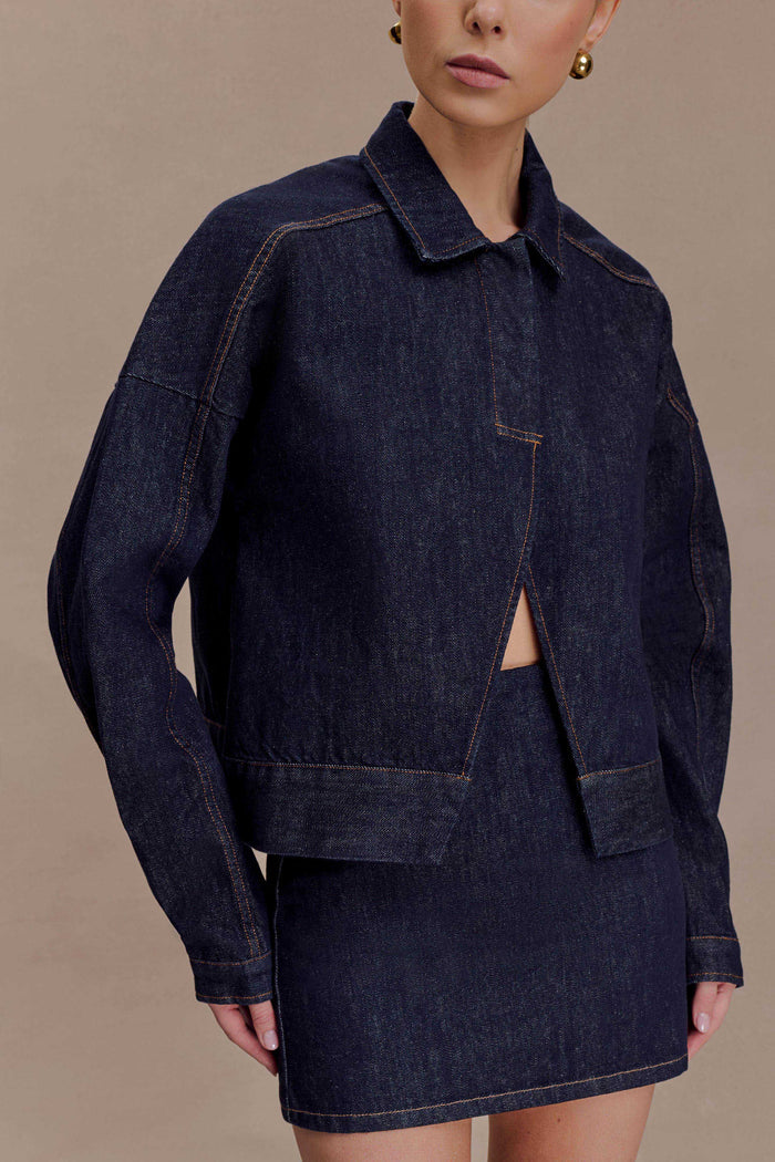 Olandria Oversized Jacket Top - Washed Indigo Blue