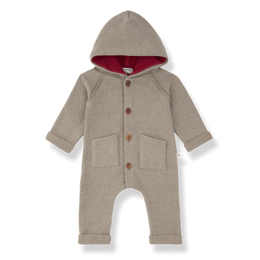 one piece cotton button down long romper with hood - canapa