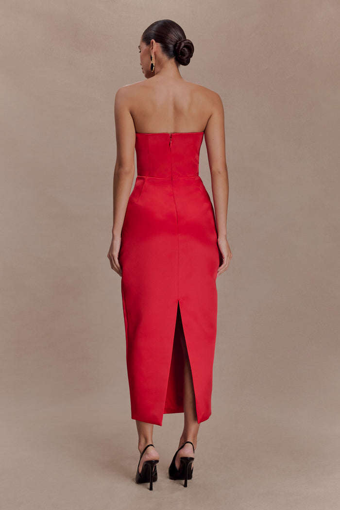 Ophelia Peplum Satin Maxi Dress - Red