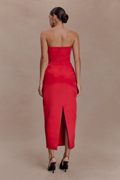 Ophelia Peplum Satin Maxi Dress - Red