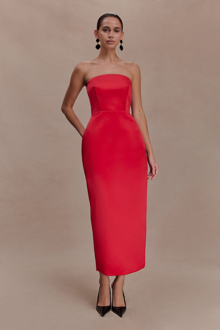 Ophelia Peplum Satin Maxi Dress - Red