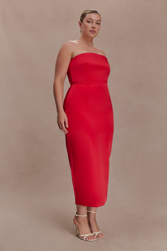 Ophelia Peplum Satin Maxi Dress - Red