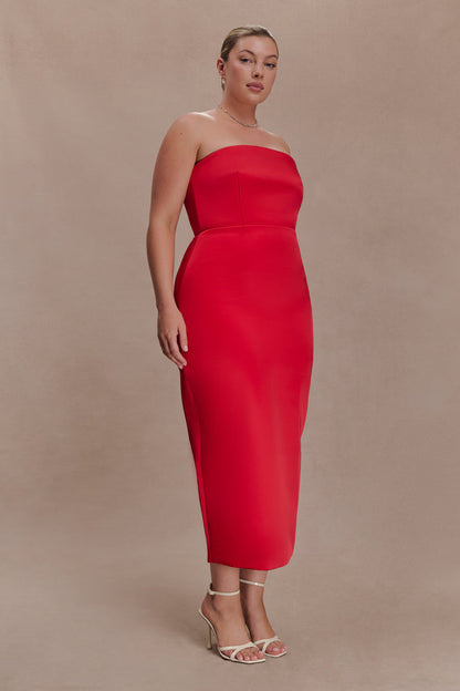 Ophelia Peplum Satin Maxi Dress - Red