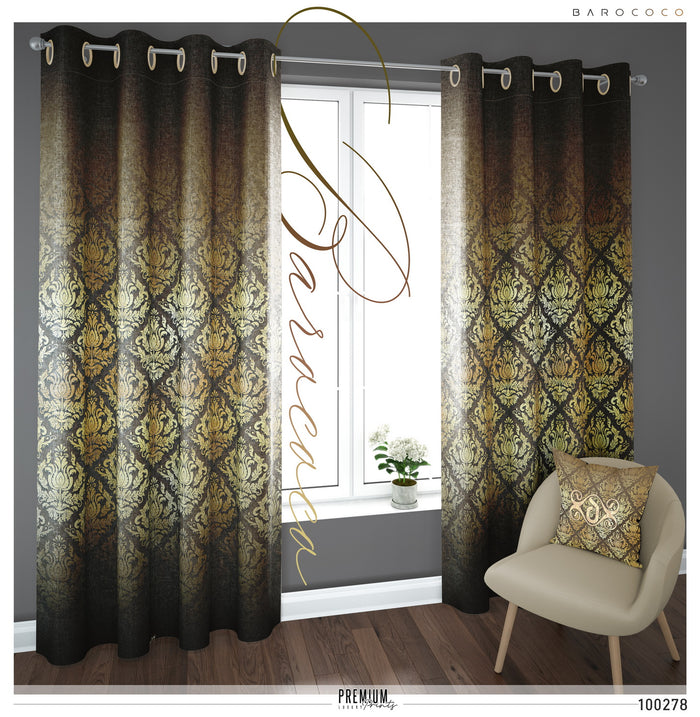 Ornate Brown Damask PREMIUM Curtain Panel. Available on 12 Fabrics. Made to Order. 100278